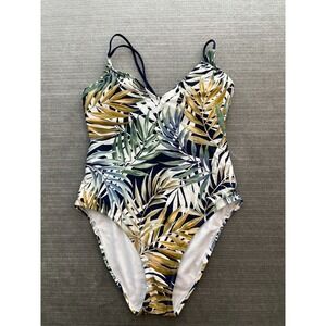 Hurley One Piece Swim Suit Women XL Green Plant Print UPF 50+ Padded Vacation
